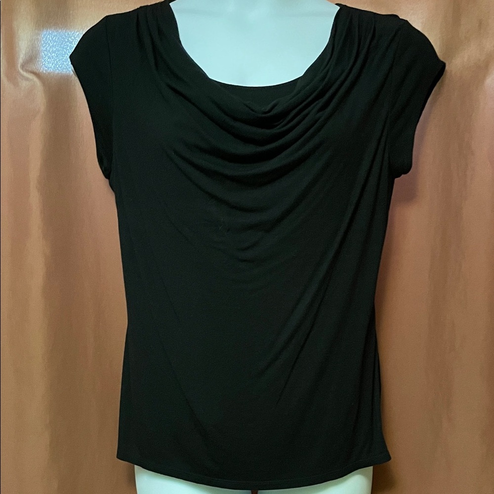 Grace Elegant Black Drape Neck Blouse